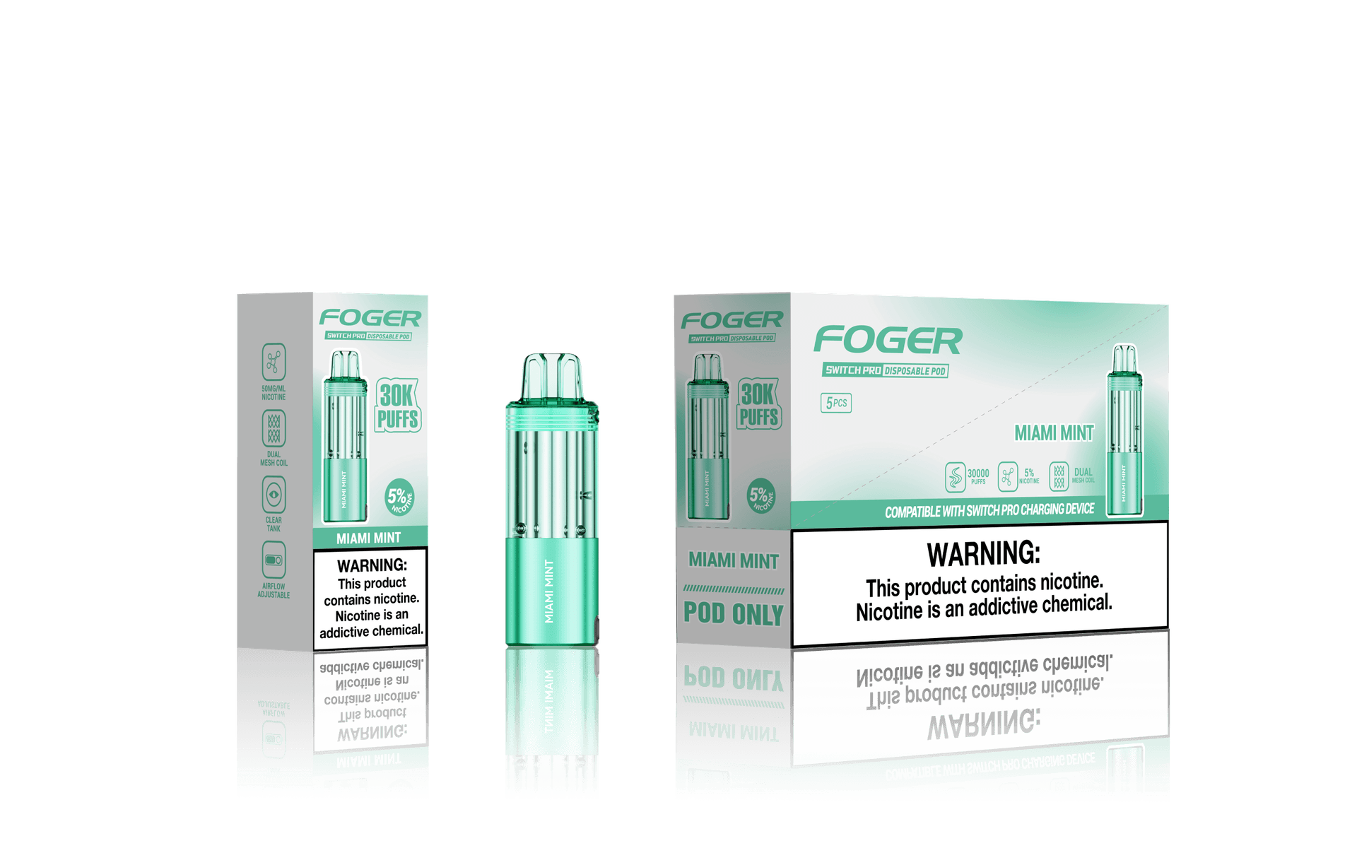Foger Switch Pro 5% 30000 Puffs 19ml Pods 5ct Miami mint