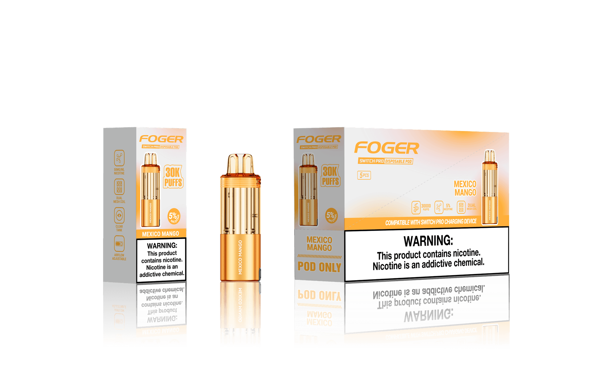 Foger Switch Pro 5% 30000 Puffs 19ml Pods 5ct Mexico mango