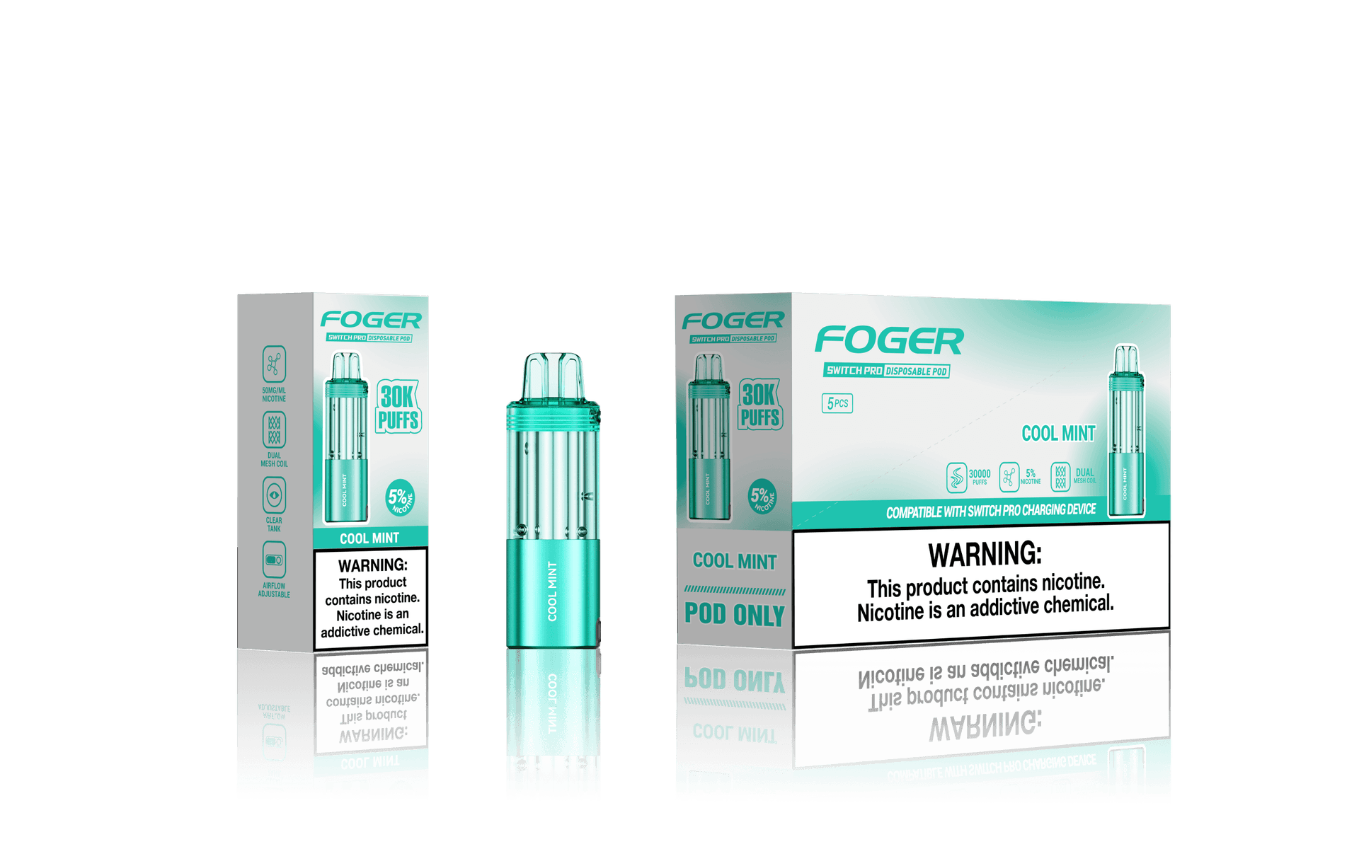 Foger Switch Pro 5% 30000 Puffs 19ml Pods 5ct Cool Mint