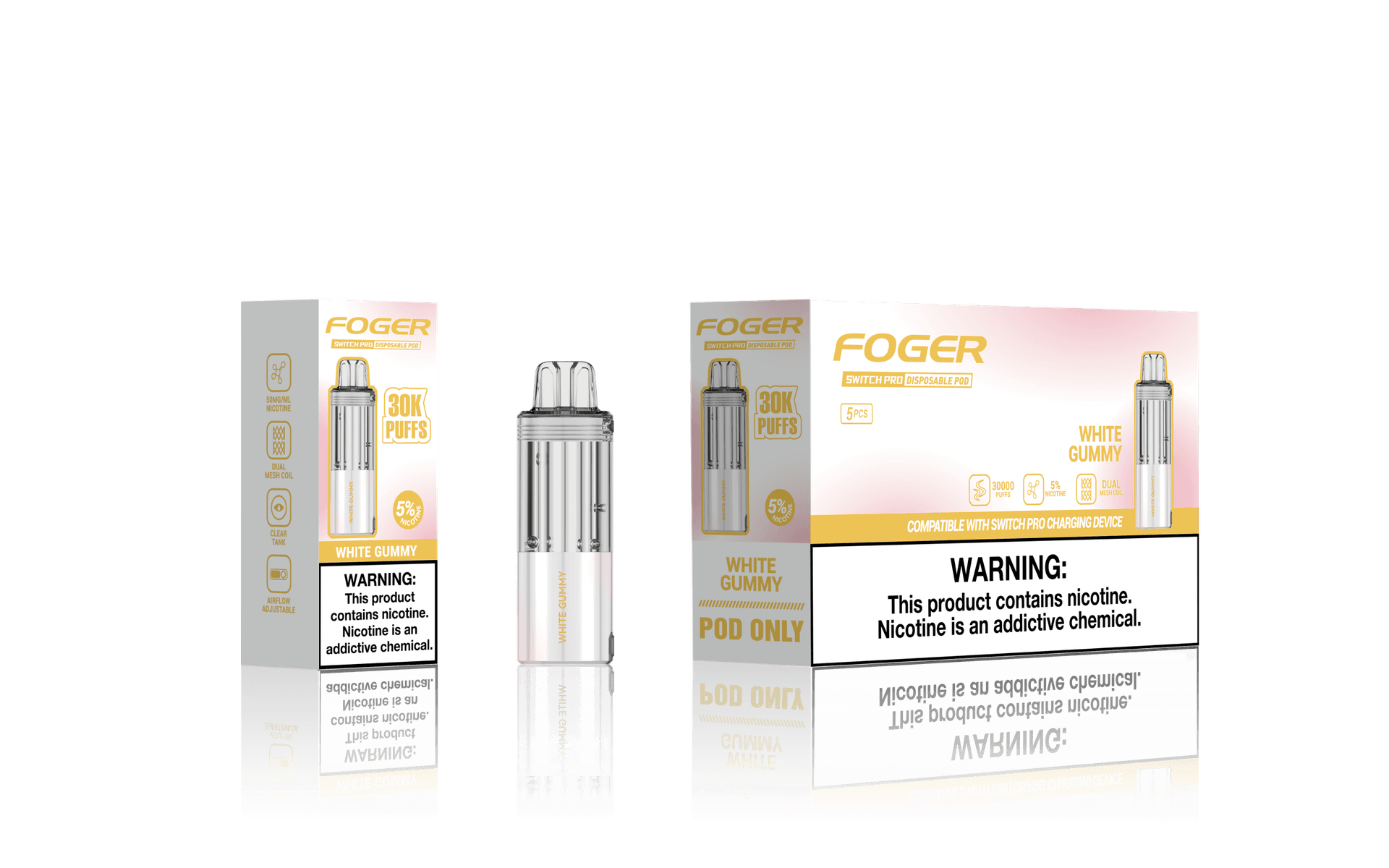 Foger Switch Pro 5% 30000 Puffs 19ml Pods 5ct White Gummy